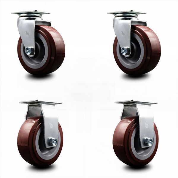 5 Inch Poly on Polyolefin Caster Set with Ball Bearings 2 Swivel 2 Rigid SCC